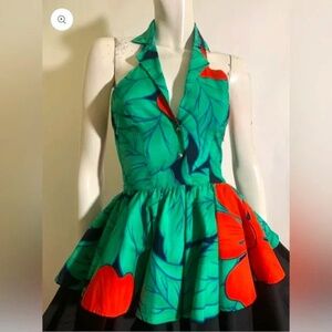 Vintage Fiorucci Halter Tropical Print Circle Skirt Peplum IT 40 Designer